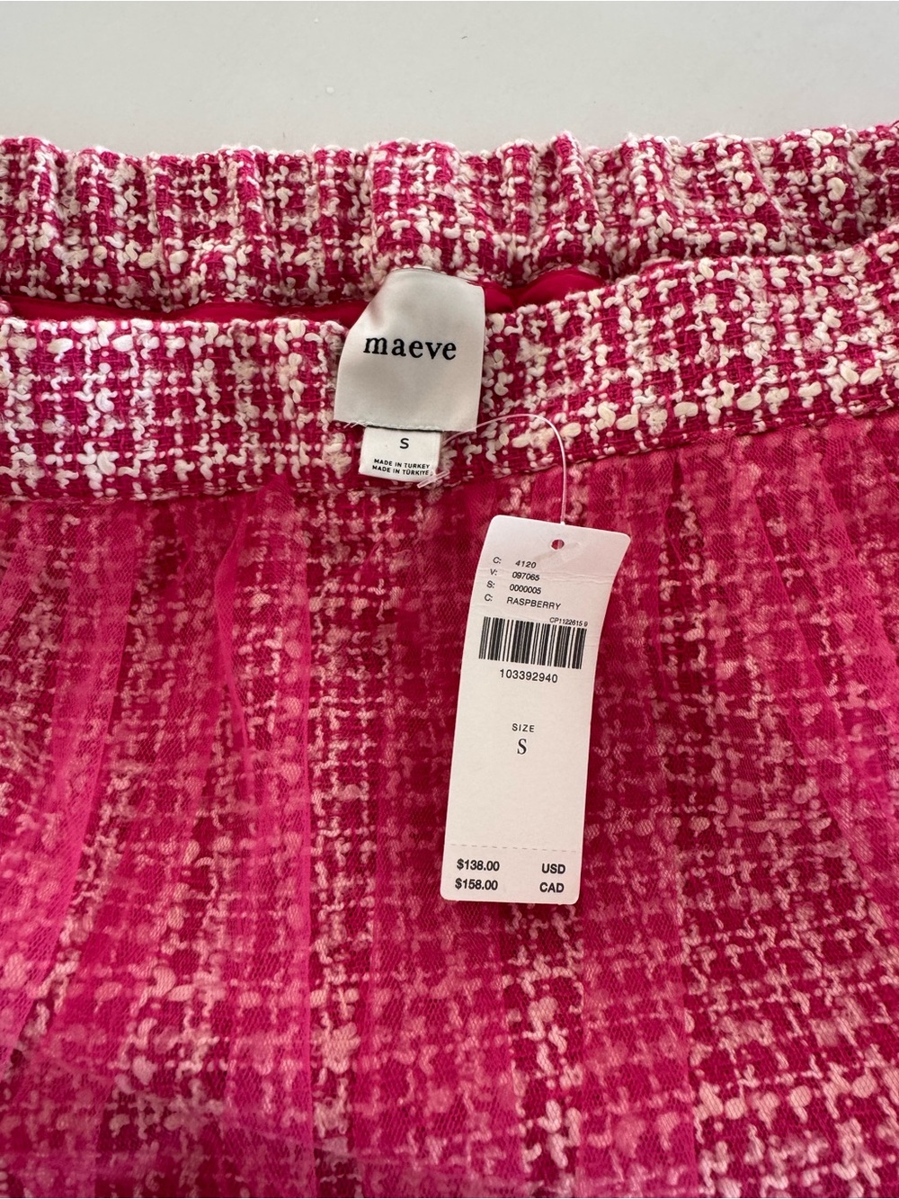 NWT Maeve Pink Tweed Mini Skirt with Sheer Pink Tulle Overlay sz S - Picture 3 of 9